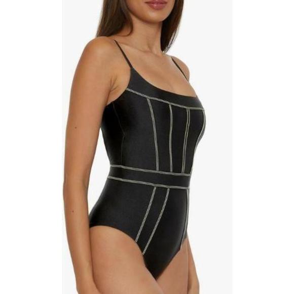 BECCA One Piece Swimsuit Sexy Satin Bathing Swimsuit Suits Black L - Picture 2 of 3